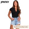 Женская модная повседневная блузка/рубашка JPNTKY, однотонная, с принтом, V-образный вырез, короткий рукав