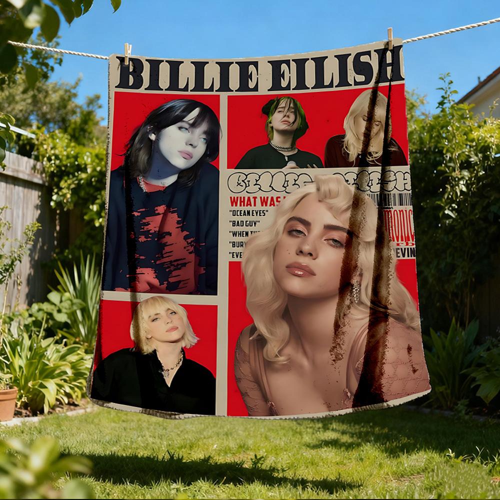 1 шт. Фланелевое одеяло Billie Eilish для улицы, Уютное и теплое, Мягкое, Игривый дизайн, Для сна, Кемпинга,