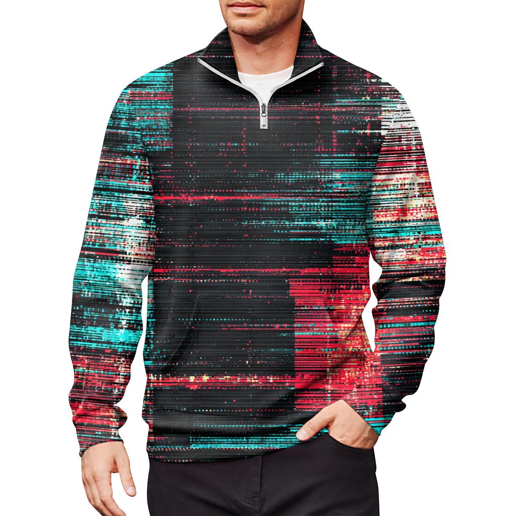 Мужской свободный повседневный свитшот на молнии 1/4, модный топ с длинным рукавом и принтом, с карманами