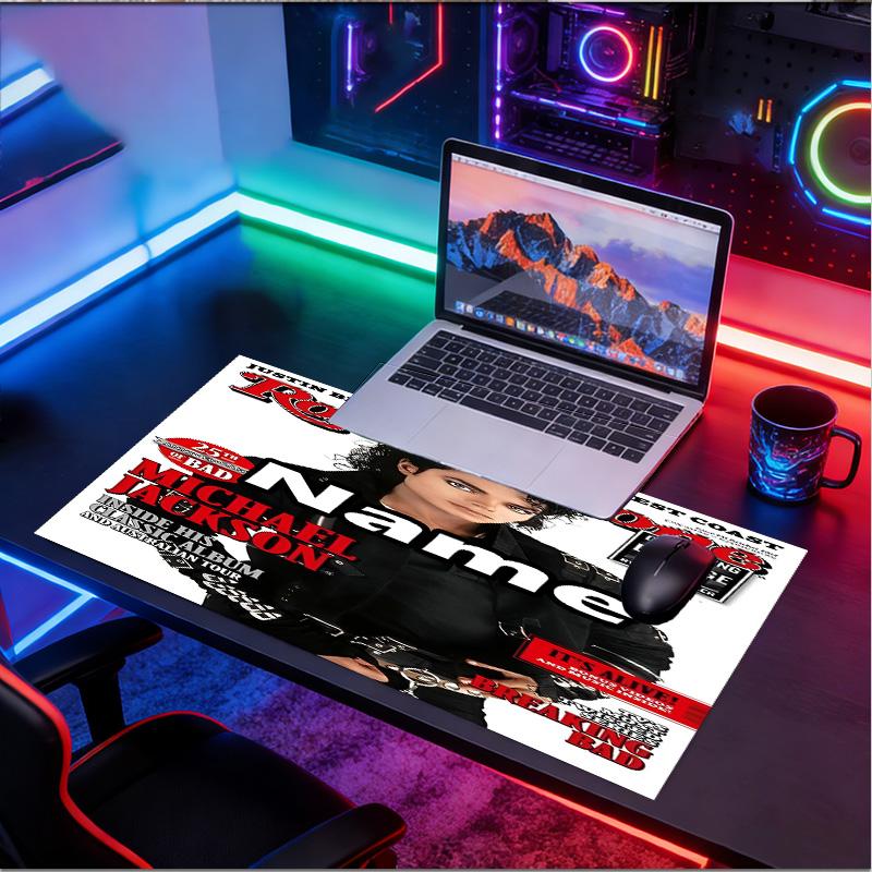Custom Name Personalized Michael Jackson Pattern Mousepad, Laptop PC Desk Mat, Decorative Desk Mat for Home Keyboard Pad Gift