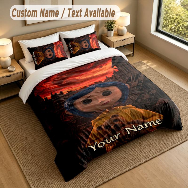 3Pcs Bedding Set Custom Name Text, 1 Sheet 2 Pillowcases Home Bed DecorCoraline Other Mother
