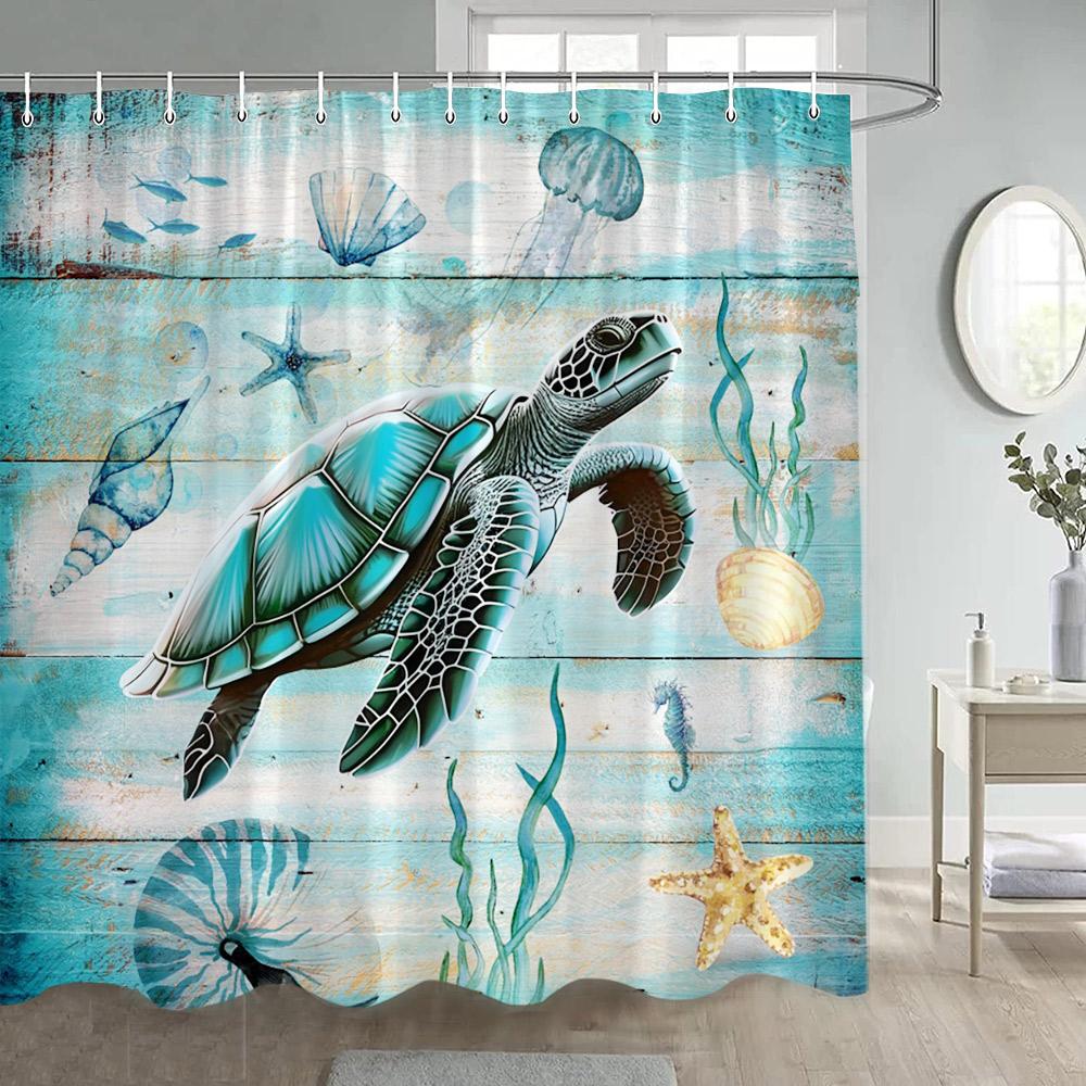 Sea Turtle Shower Curtains Watercolour Ocean Animals Fish Coral Water Plants Underwater Scenery Home Bathroom Curtain Decor Set