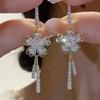 Ins Style Alloy Earrings With Chic Floral Crystal Tassels Grey Color