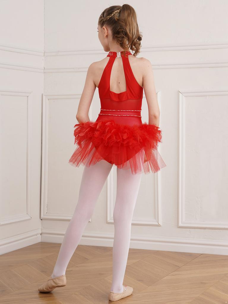 Kids Girls Ballet Jazz Dance Performance Ballerina Costume Sleeveless Fancy Skating Leotard Tulle Skirted Gymnastics Unitard