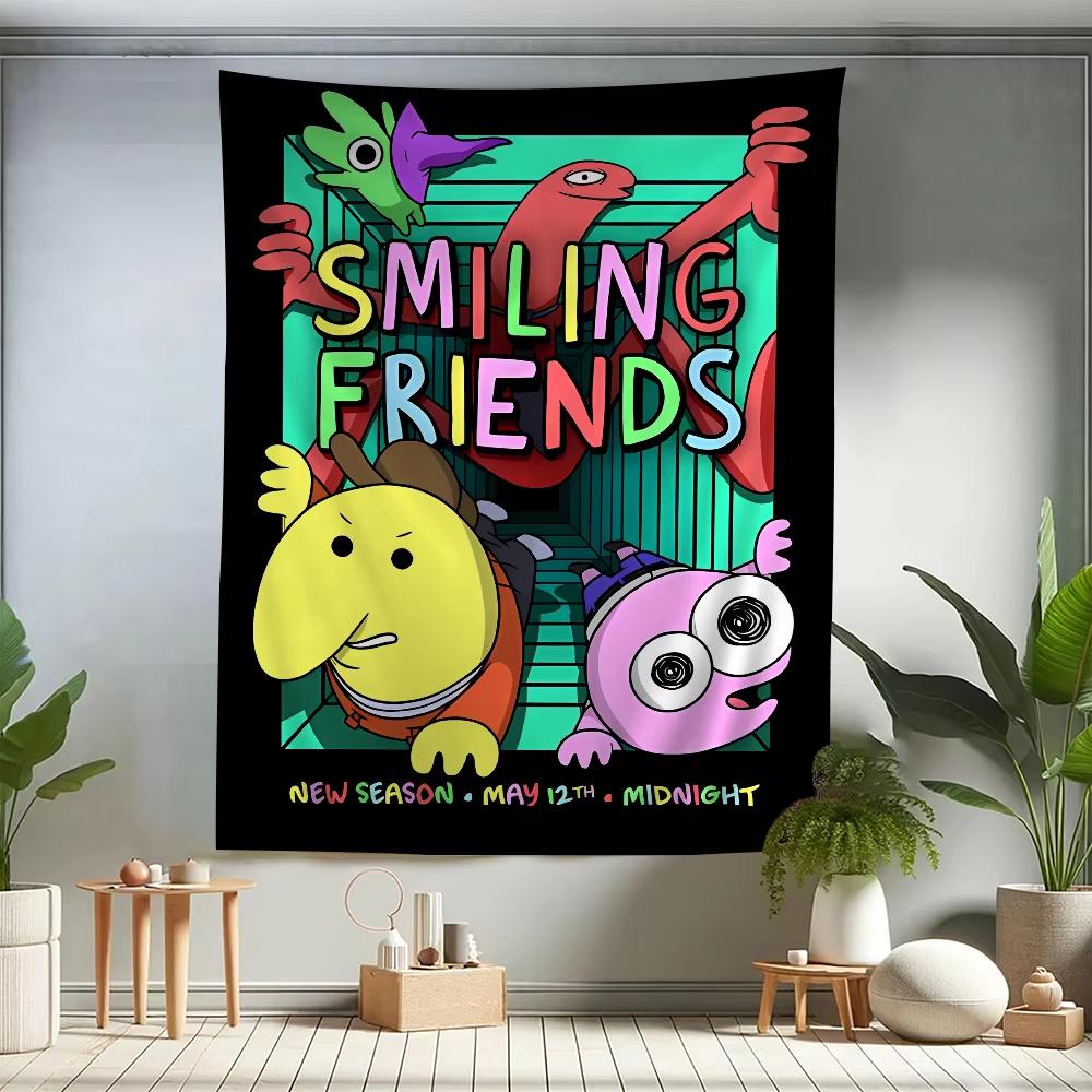 Мультяшный Повешенный на стену красочный гобелен Smiling Friends Богемный настенный гобелен Декор на стену Мандала