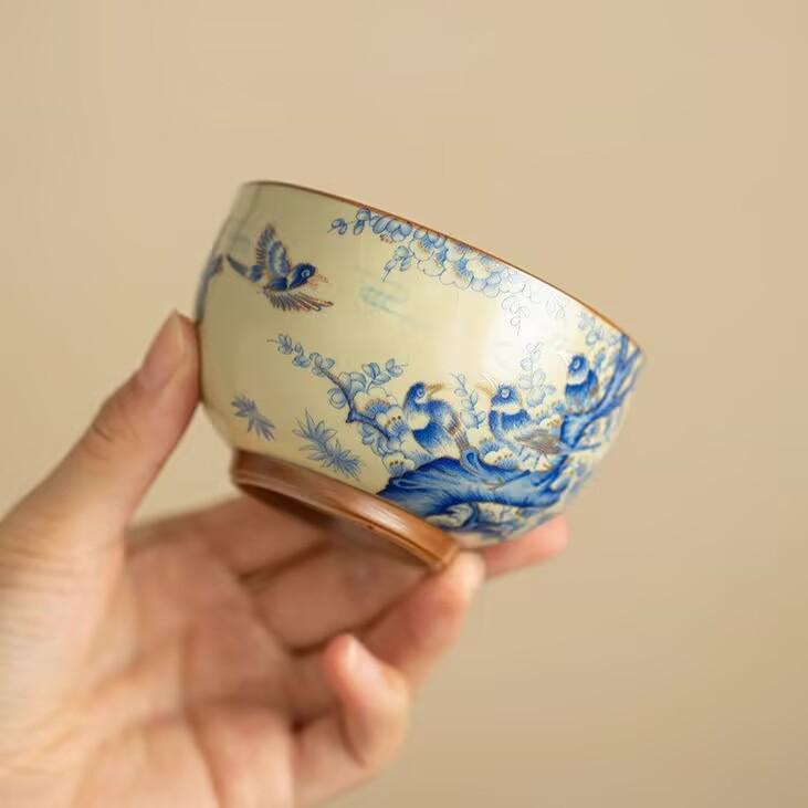 Imitation Song Ru Kiln Happy Eyebrows Zen Cup Ceramic Master Cup Household Kung Fu Tea Set Personal Tea Cup Tea Cup