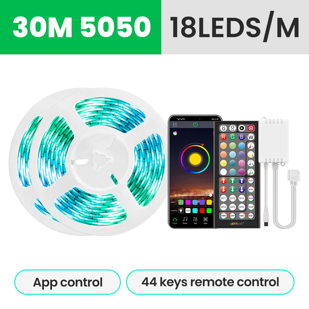 5050 RGB светодиодных лент DC12V с 44-кнопочным пультом дистанционного управления и управлением через приложение, синхронизация музыки, цветная лента для рождественской подсветки телевизора в комнате