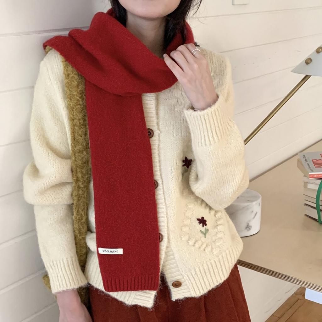 New Style Wool Blended Winter Scarf for Women Solid Color Knitted Korean Style Fresh  Sweet Fashionable and Versatile Warm Scarf