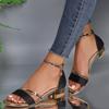 2024 Women Sandals 2024 Heels Casual Shoes Women's Open Toe Summer Gold Shoes Square Female Ankle Strap Low Heels Footwear Woman