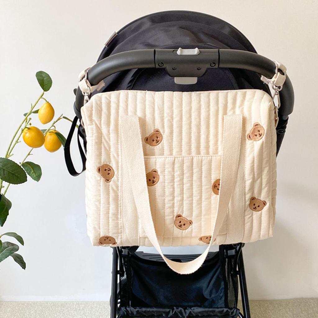 Сумка для бутылочек с вышивкой на коляску Мягкая хлопковая сумка-ведро с рисунком медведей и кроликов Оливковый бежевый ланч-бокс Сумка-тоут для бутылочек