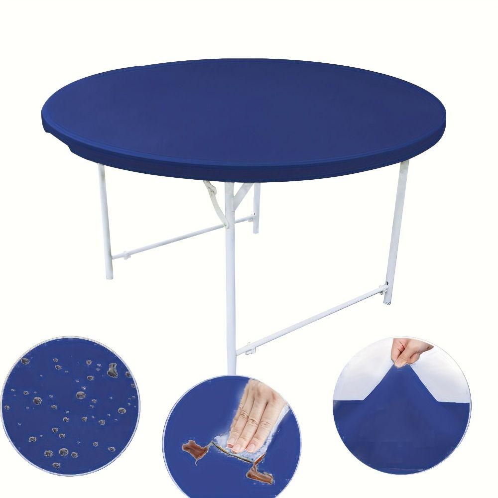 Diameter 48/60in Stain-Resistant Tablecloth Elastic Picnic Table Cloth Round Table Cover Camping