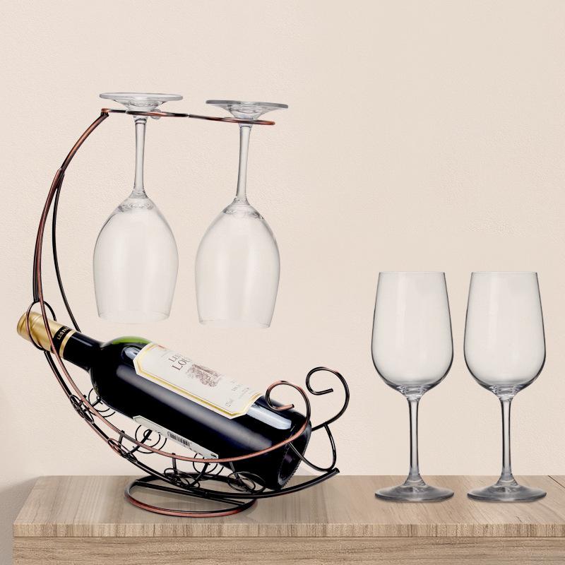 Tabletop Metal Wine Bottle Rack Elevated Vertical Countertop Wine Glass Display Organizer, Holds 1 Bottle 2 Glasses