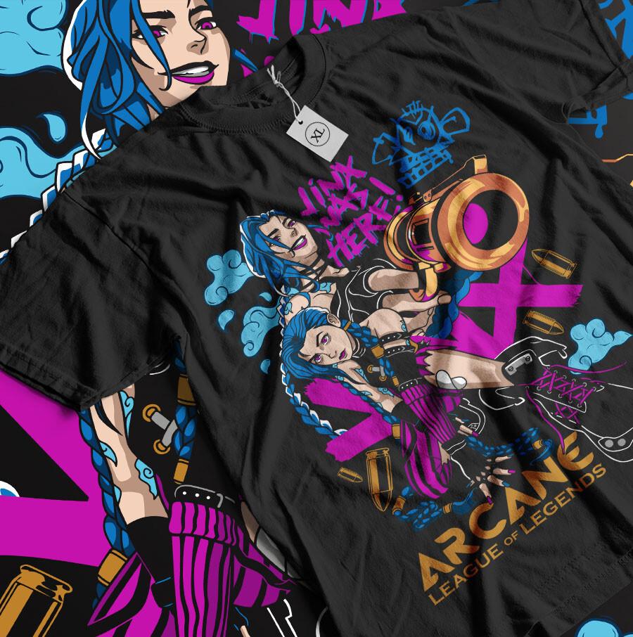 Футболка Jinx Arcane Японский Аниме Мультфильм Jinx Arcane Графическая Футболка Все Размеры Унисекс Футболка