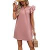 Summer Women's Stand-up Collar Solid Color Ruffled Dress