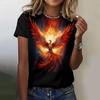 Summer Women's T-shirt Fashion Phoenix Pattern Top Trendy Short Sleeved Clothing Round Neck Loose Top Women's Party T-shirt