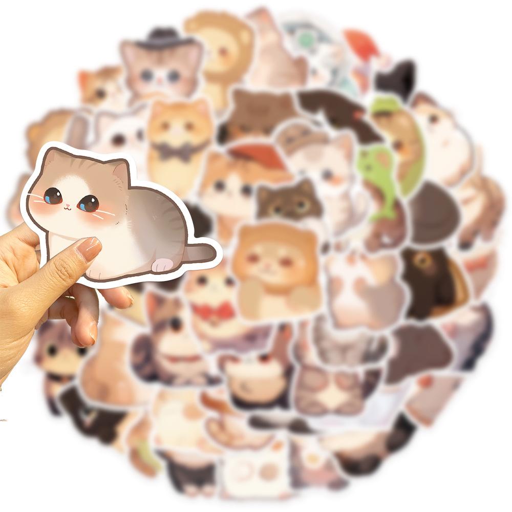 50 Cartoon Round-eyed Cat Doodle Stickers Decorate Guitar Notebook Suitcase DIY Waterproof Stickers