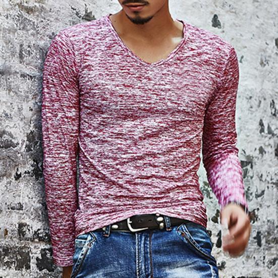 Мужская рубашка с длинным рукавом и эластичным верхом с V-образным вырезом на осень