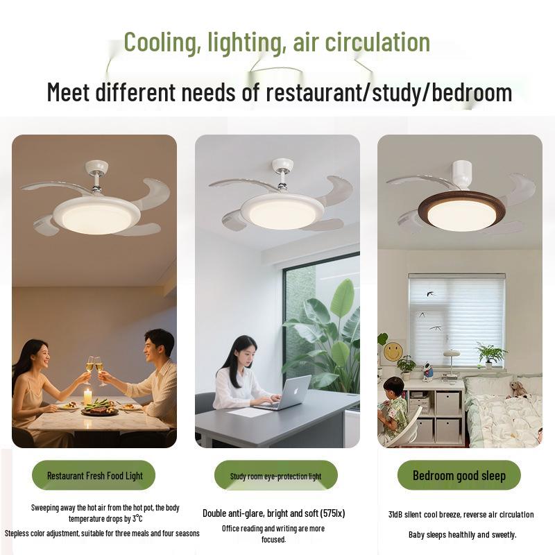 Минималистичный потолочный вентилятор в китайском стиле с подсветкой и защитой глаз полного спектра для спален и ресторанов