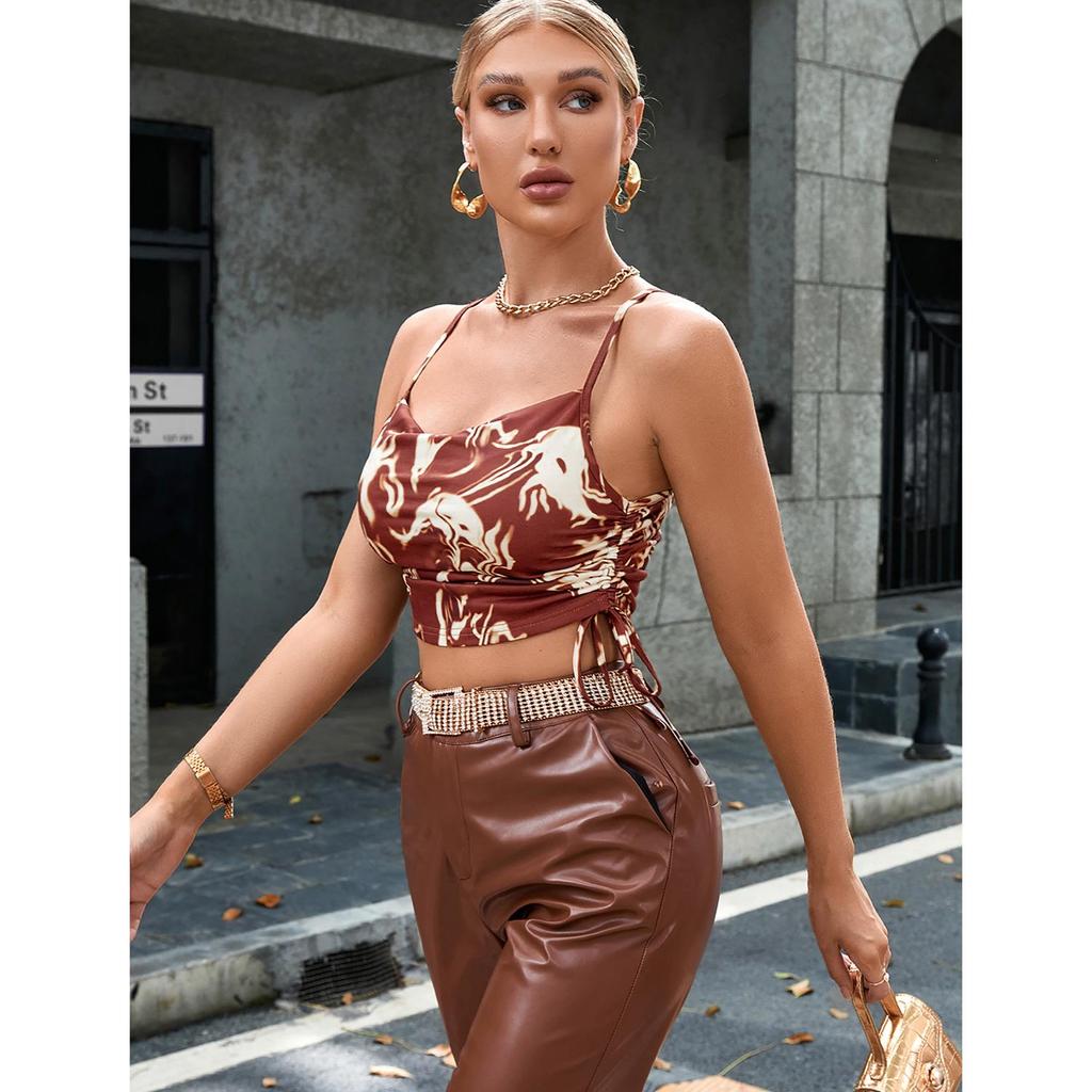 Women's European & American Casual Sexy Print Drawstring Vest