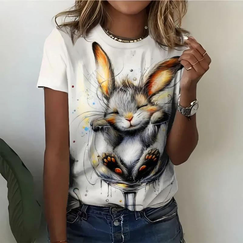 Fashion Women's Crew Neck T-Shirt 3D Color Printing Crew Neck Short Sleeve