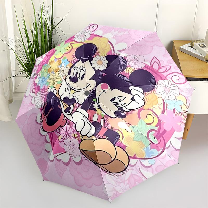 Mickey and Minnie Themed Automatic Opening and Closing Umbrella, Brightly Colored 8-rib Portable Umbrella, Suitable for Men and Women, A Perfect Gift