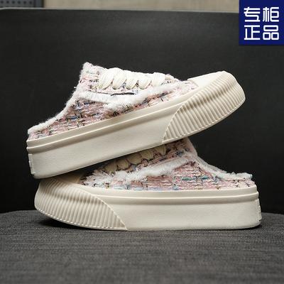 2024 Весна и Осень Новые Студенческие Корейские Холщовые Туфли Универсальные Повседневные Кеды Обувь Бисквитного Цвета Платформа Грубый Край Маленькие Белые Туфли Женские