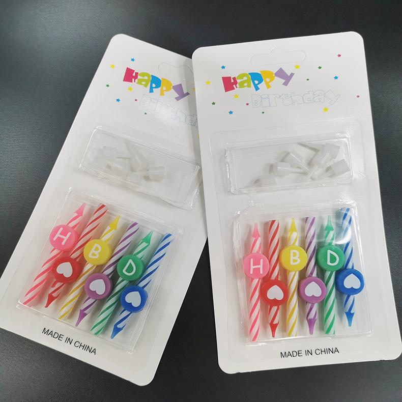 Birthday Candle Colorful Spiral HBD Happy Birthday English Letter Candle Cartoon Pattern Small Thread with Base