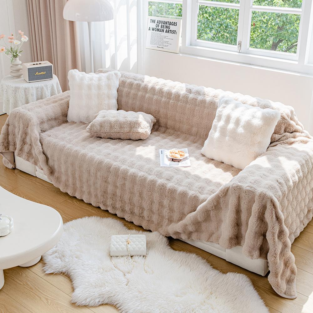 Бархатная ткань для дивана с кроликом, зимний плюшевый противоскользящий чехол для дивана, новое одеяло для подушки с кошачьими царапинами.