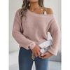 Autumn Winter Casual Metal Buckle Splicing Off-the-shoulder Pullover Sweater Fashion Elegant Lantern Long Sleeve Casual Simple Women Sweater Clothing