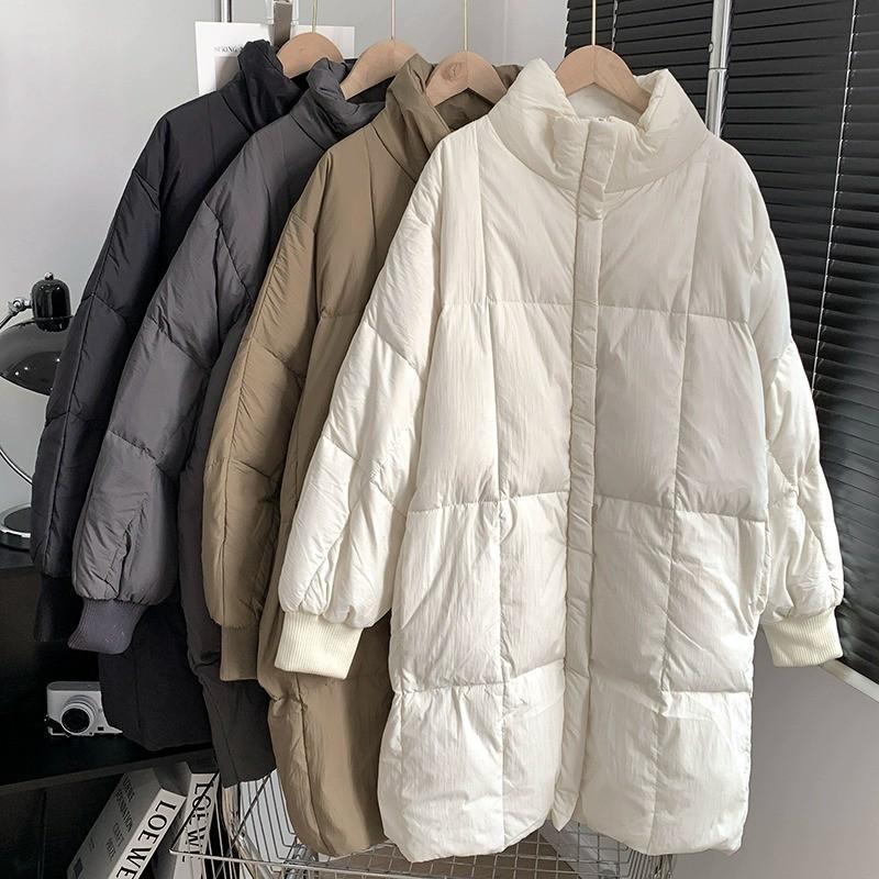 Womens Oversized Puffer Coat 2026 Winter Mid-Length Loose Fit Cotton-Padded Jacket Black Gray Khaki