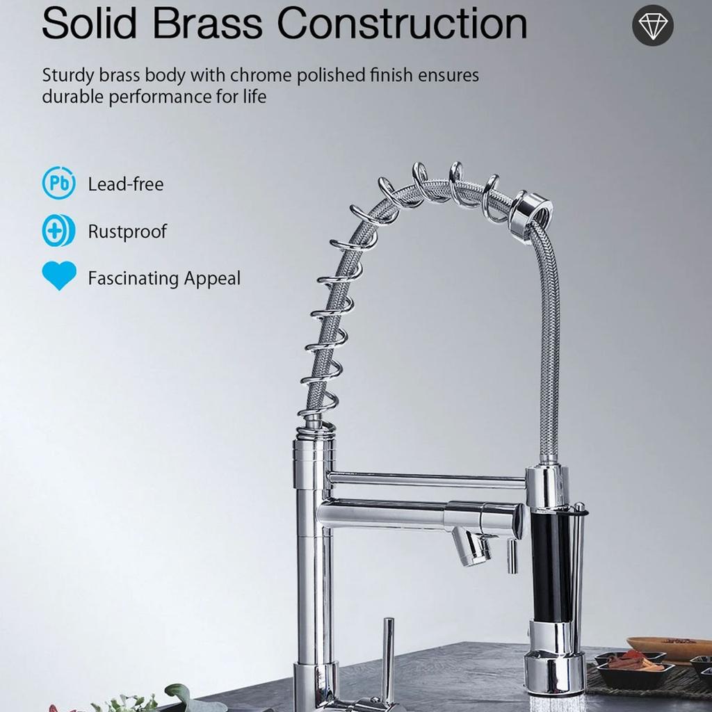 Выдвижной кухонный кран с хромированной отделкой, пружинный смеситель с поворотным изливом, раковина