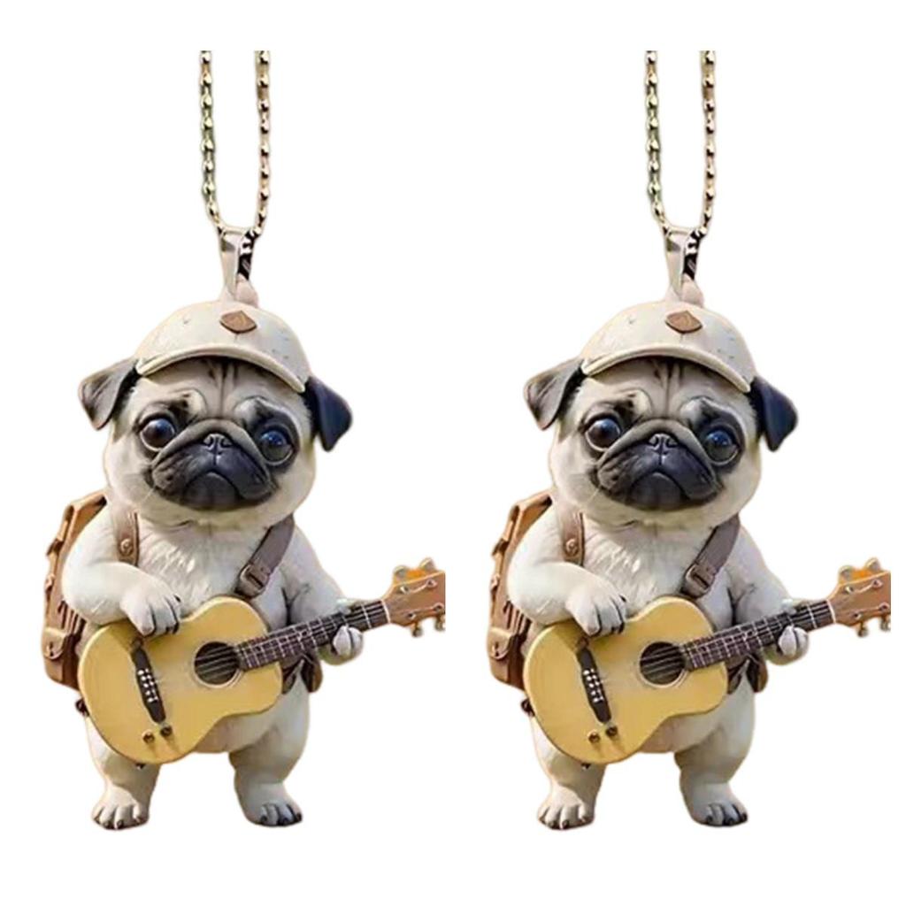 Гитара Собака Акриловые подвесные украшения для дома, комнатная рождественская елка, зеркало заднего вида автомобиля, 2D, плоский мопс, щенок, подвесное украшение, мультяшное животное, подвеска