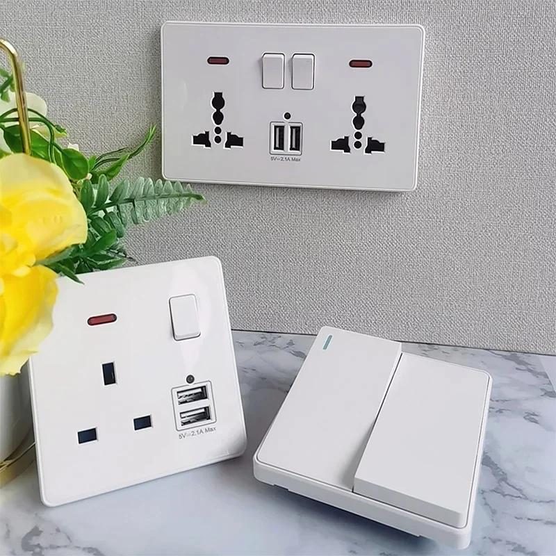 Белая настенная розетка USB стандарта Великобритании 13A, универсальная вилка Type-C для быстрой зарядки мощностью 18 Вт, настенный выключатель света, электрическая розетка