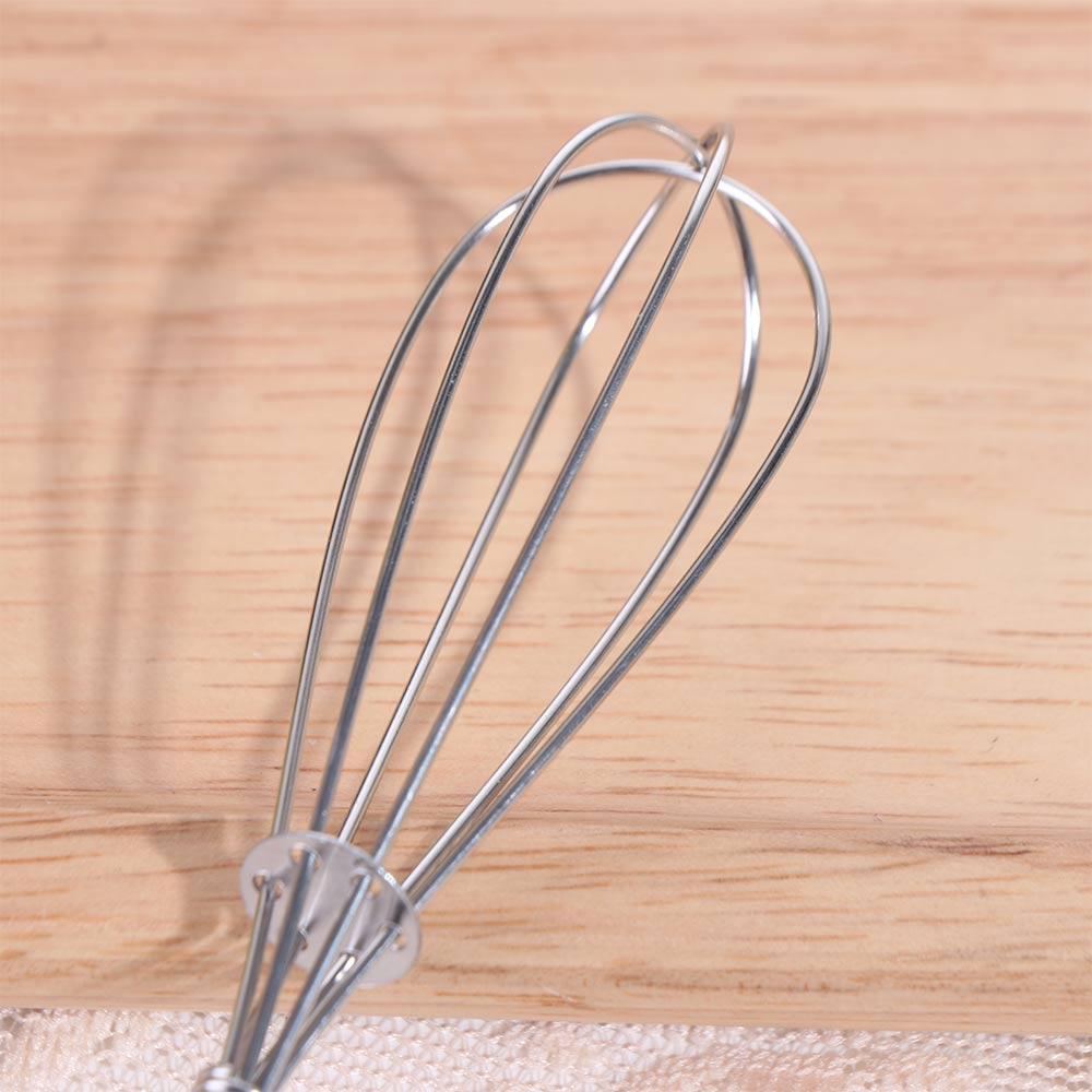 Useful Mini Egg Whisk Wooden Handle Manual Egg Beater Stainless Steel Egg Beater Cooking