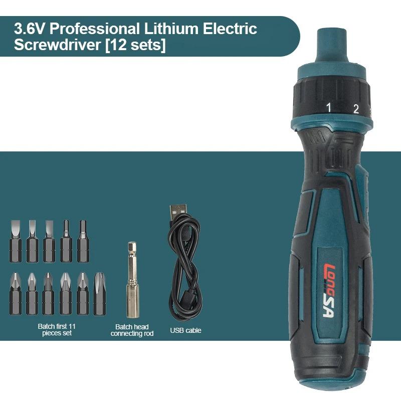 Мини-электрическая отвертка с аккумулятором 1300 мАч, регулировка мощности, дрель, набор электроинструментов 3,6 В, бытовое обслуживание, ремонт