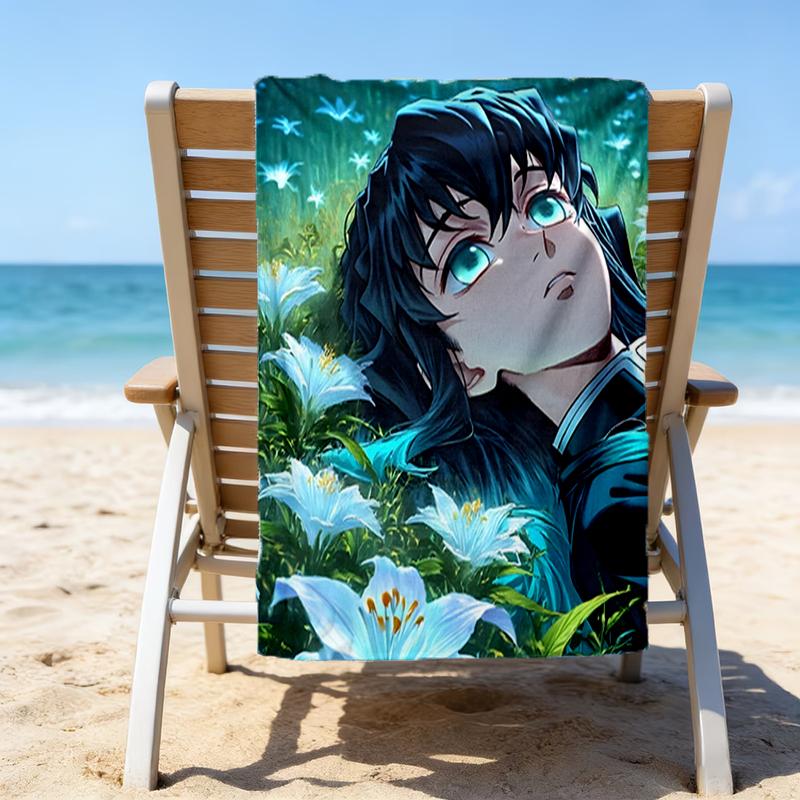1pc Demon Slayer7 Beach Towel with Custom Name, Beach/Swimming/Bath/Picnic/Camping Towel, Suitable for Seaside Beaches