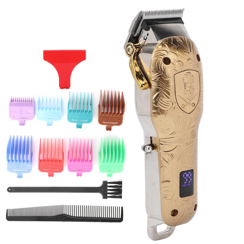 Electric Hair Clippers LCD Cordless Hair Trimmer Haircut Cutting Grooming Kits Gold