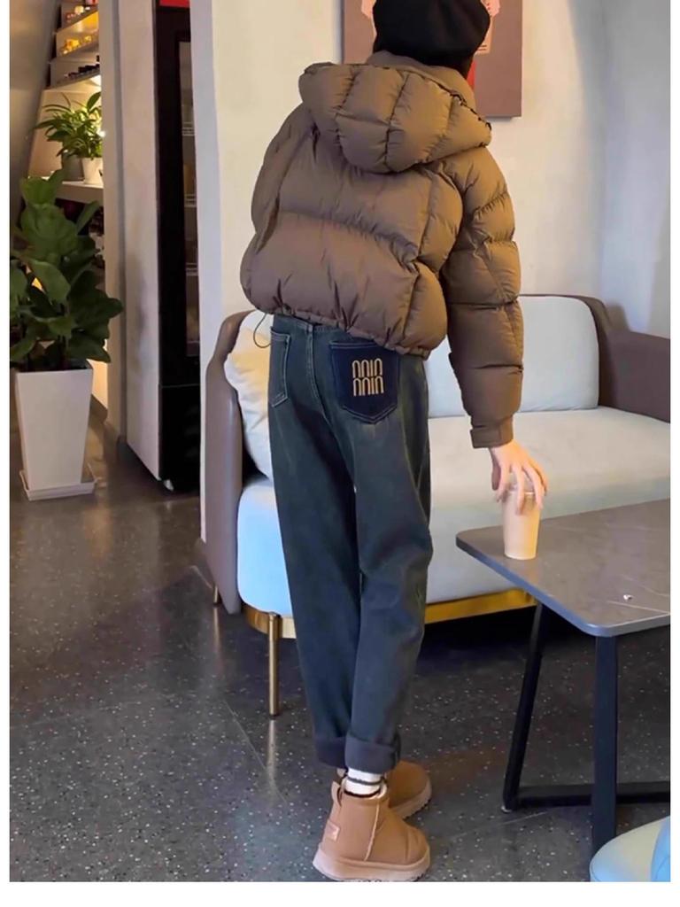 Women's Plus Velvet High Waist Carrot Jeans - Autumn/Winter 2024, Loose Fit, Pear-Shaped, Slimming, Plus Size.