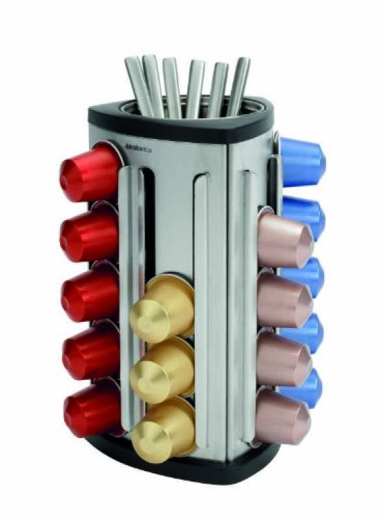 Brabantia Coffee Capsule HolderDispenser, 4.5" W x 4.5" D x 7.7" H, Dishwasher Safe, Tower Stand, Product Number: 418709
