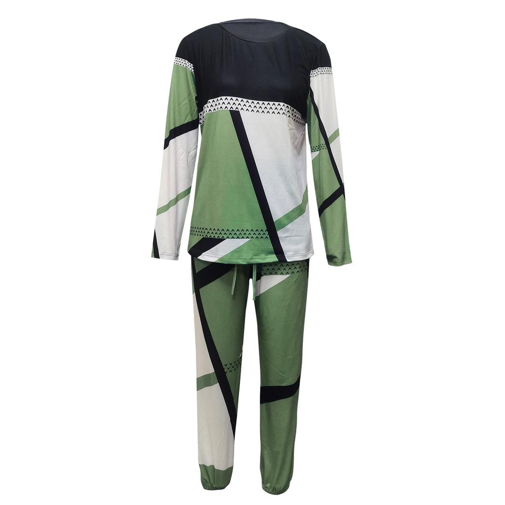 Women's Fashion Casual Solid Color Printed Tops Pants Suit