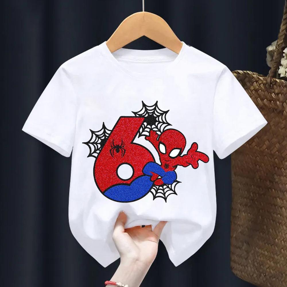 Children's Spider Man T-shirt Cartoon Birthday Digital Printed T-shirt Cute Boys and Girls Short Sleeve Top Children's Clothing