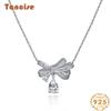 Tancise Bowknot S925 Sterling Silver Necklace Pendant Fashion Fresh All-match Female Jewelry Necklace 40+3