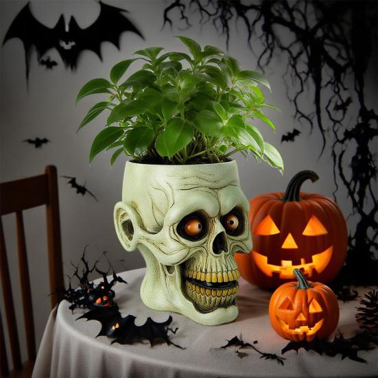 Кашпо в виде черепа, смола, кашпо в виде человеческого черепа, миска для конфет на Хэллоуин, готическое кашпо для суккулентов, украшение для дома, офиса, стола