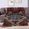 "Samurai Demon Mask with Artistic Flames" Patterned flannel blanket perfect for the bedroom living room, sofa, or a little nap