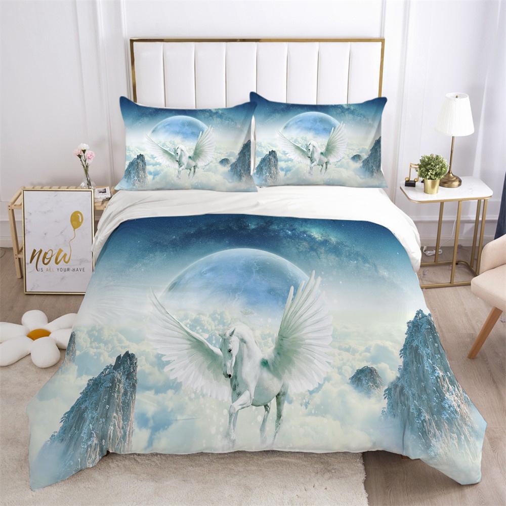 Комплект постельного белья с принтом единорога, королевский размер, подростковая постельная одежда, мягкий высококачественный полиэстер, модный домашний комплект постельного белья