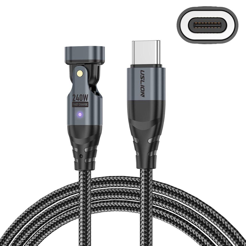 Магнитный кабель USLION 240 Вт USB-C to C для быстрой зарядки ноутбуков и мобильных телефонов