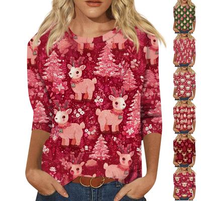 Женская модная повседневная свободная футболка с круглым вырезом и рукавами 3/4 с принтом, женский топ