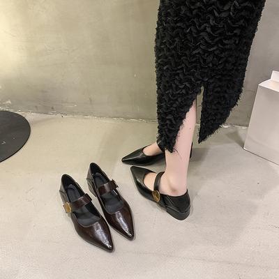 Туфли Мэри Джейн на низком каблуке детские осенние новые модели с юбками коричневые остроносые нежные женские туфли одинарные туфли