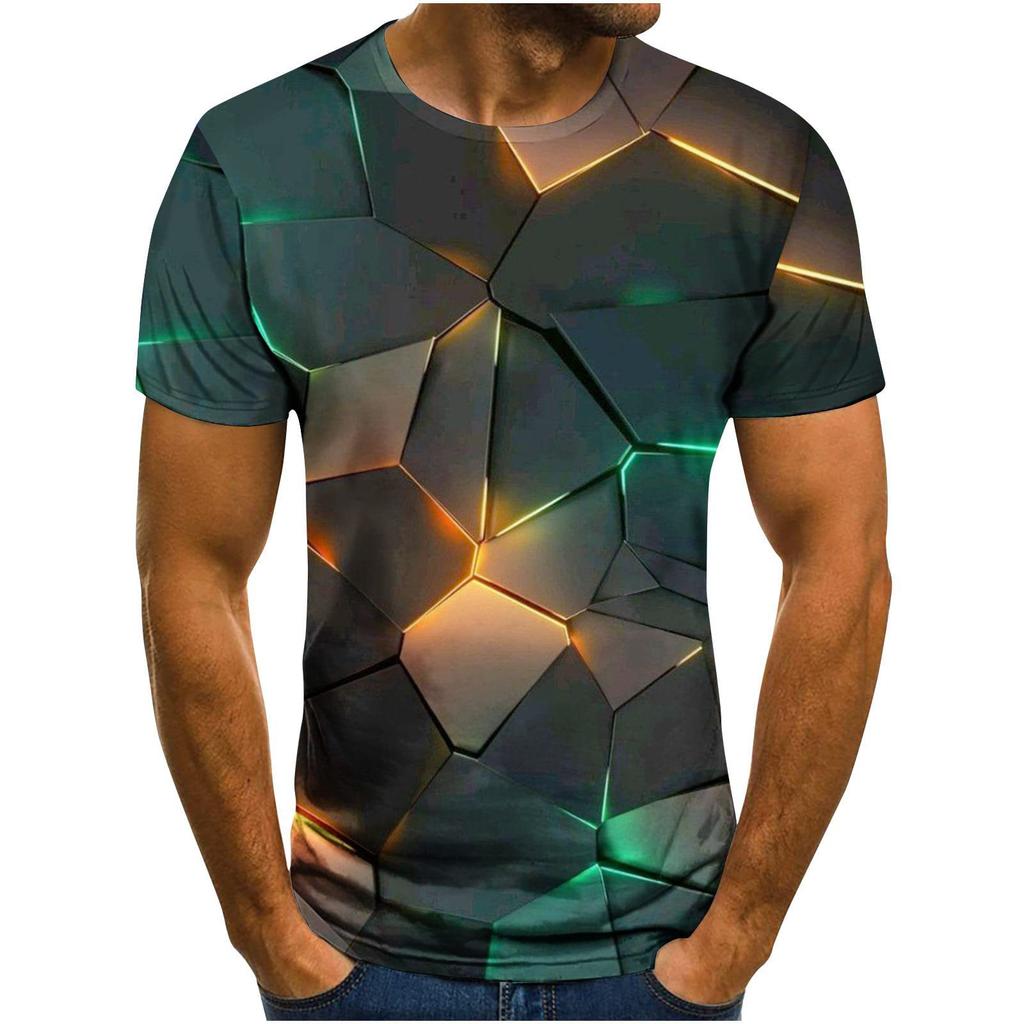 Летняя футболка с круглым вырезом, геометрическим и абстрактным 3D-принтом, модная, повседневная, с короткими рукавами, мужская