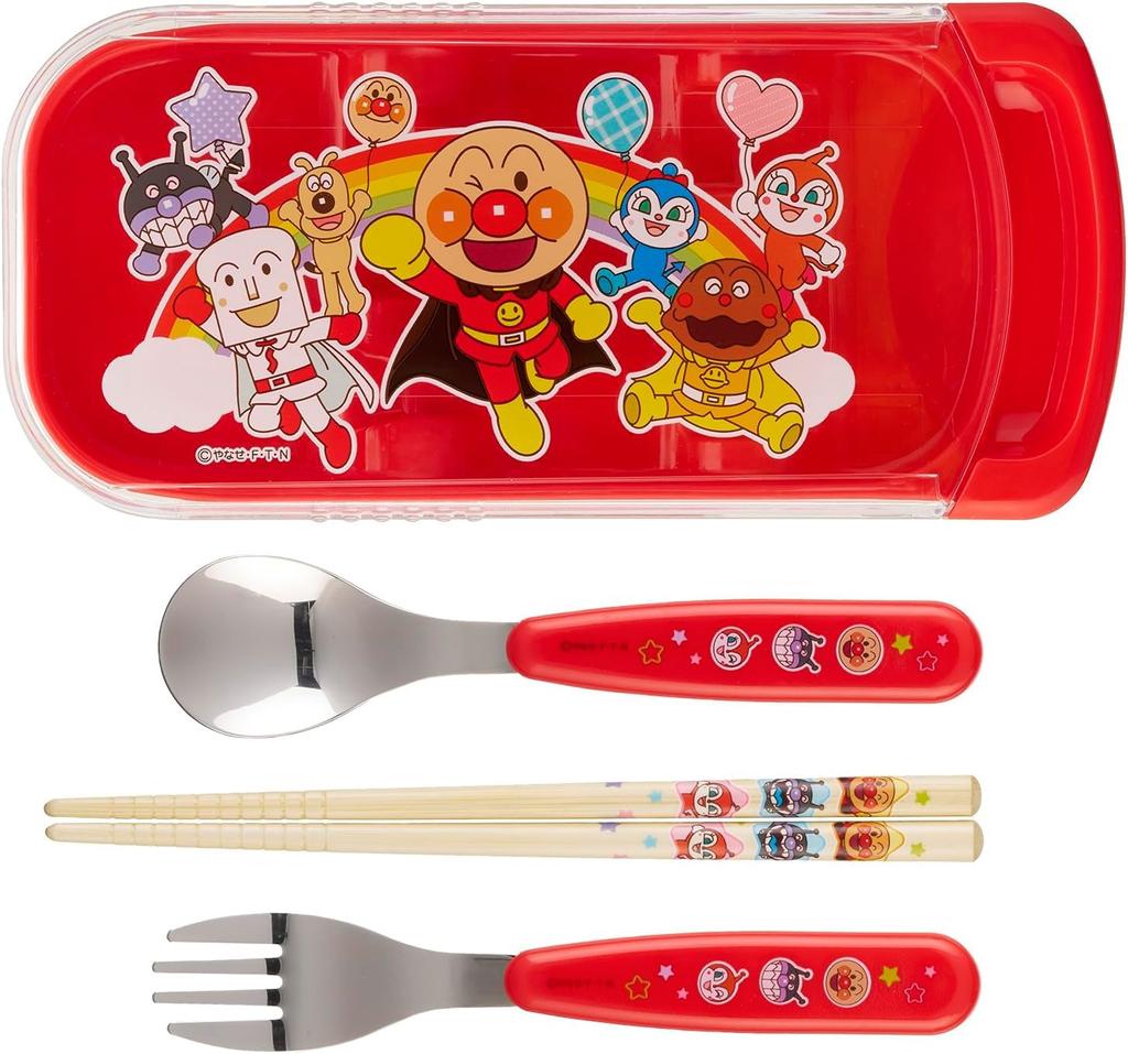 Anpanman Trio Set Chopsticks Spoon Fork Bento Chopsticks Case Chopsticks Slide Type Antibacterial Red Set Freezer (Трио-набор, сумка)